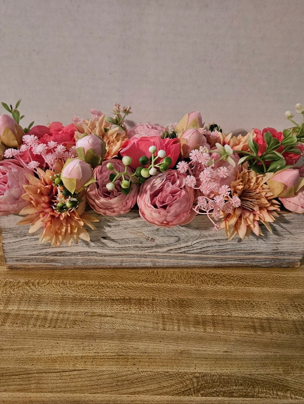 Pink Floral Arrangement Home Accent - Artificial Rose and Peony Bouquet